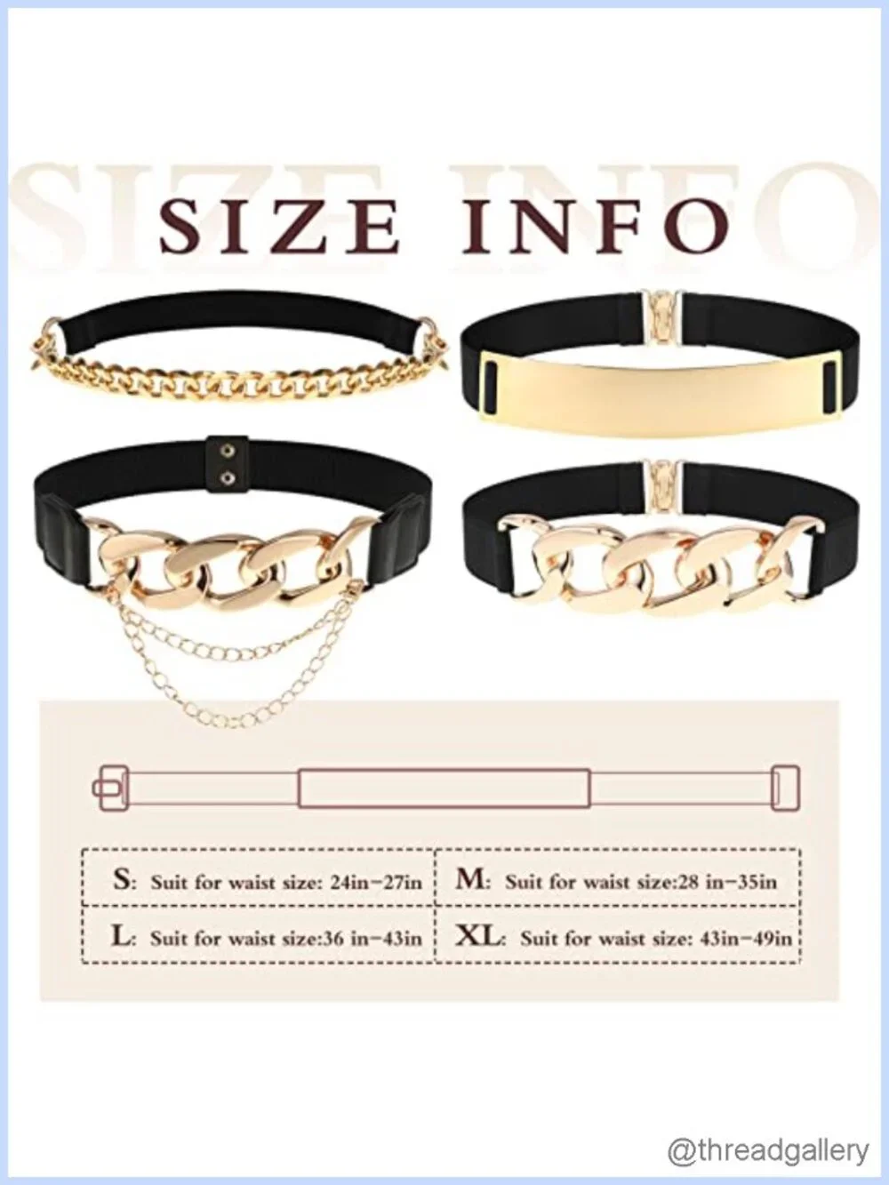 4 Pack Women Stretch Waist Belts Gold Metal Buckle Elastic Chain Wide